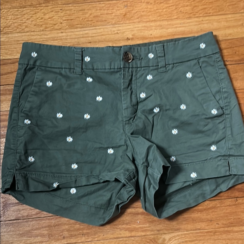 Old Navy Mid Rise Womens  Size 2 Green with daisy shorts